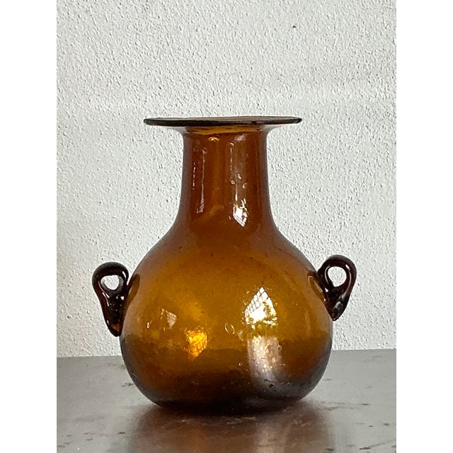 Vintage Boho Amber Blown Glass Vase For Sale In West Palm - Image 6 of 6