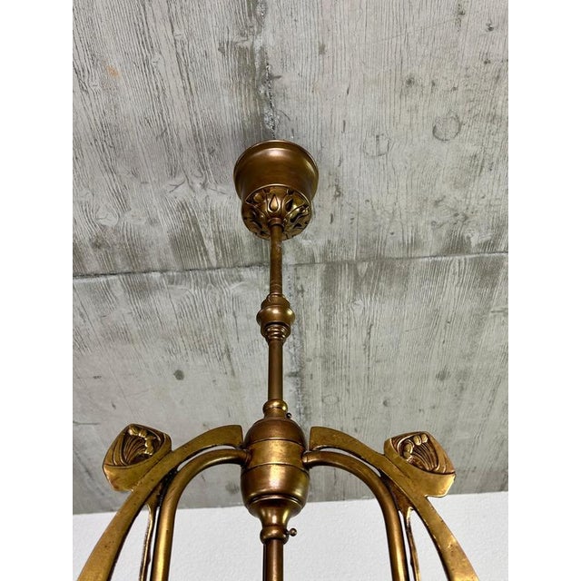 Art Nouveau 3-Arm Chandelier with Opal Iridescent Glass, 1960s For Sale - Image 6 of 15