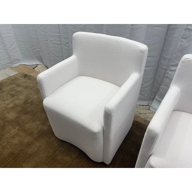 Set of Two Rh Aurelie Track Arm Fabric Dining Armchairs Perennials® Performance Textured Linen Weave — White, Recessed Caster Base For Sale - Image 18 of 18