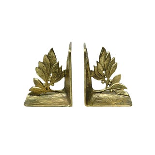 Brutalist Style Bronze Bookends with Floral Elements, 1970s, Set of 2 For Sale