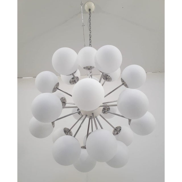 Italian 21st Century Nova Polished Nickel Matte White Murano Sputnik Chandelier by Fabio LTD For Sale - Image 3 of 5