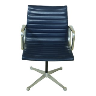 Herman Miller Eames Style Blue Leather Aluminum Chair For Sale