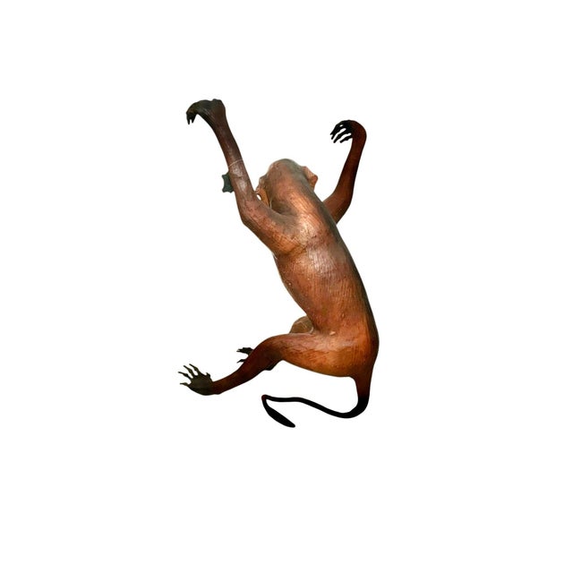 Late 20th Century Life-Size Leather-Wrapped Monkey Sculpture With Glass Eyes, Safari, 29"h For Sale In Tulsa - Image 6 of 12