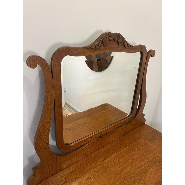 Brown Antique American Quarter-Sawn Oak Dresser With Tilting Mirror, Circa 1900 For Sale - Image 8 of 12