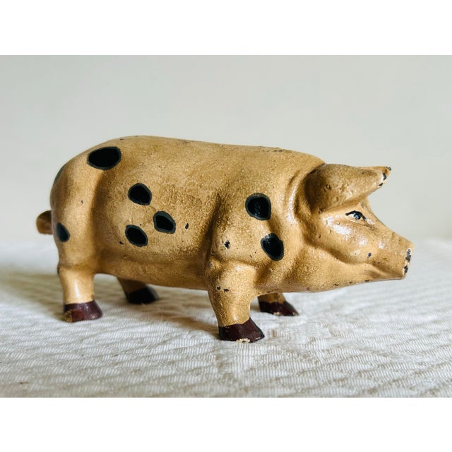 Antique Hand Painted Cast Iron Pig Figurine For Sale - Image 10 of 11