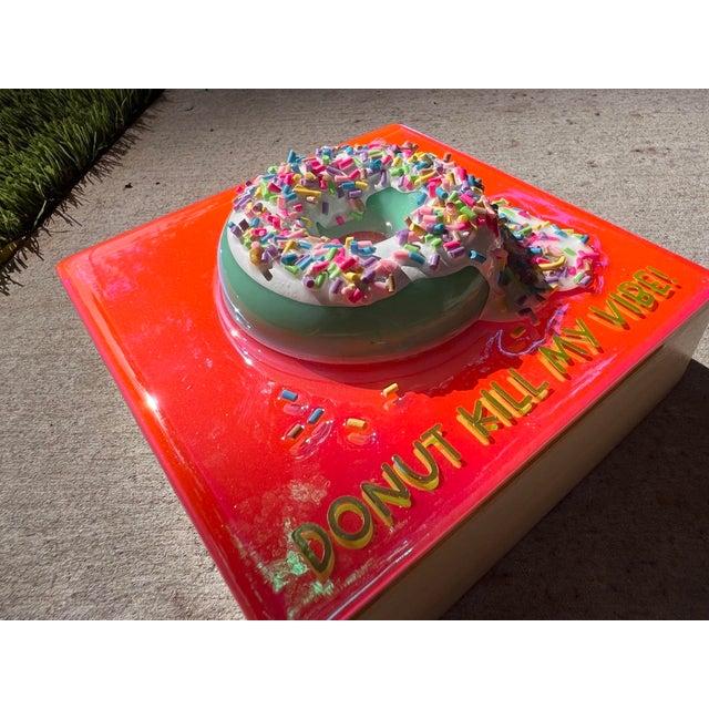 Pop Art S Donut Kill My Vibe #7 by Ana Hefco | Mixed Media on Wood Donut with colorful sprinkles For Sale - Image 3 of 3