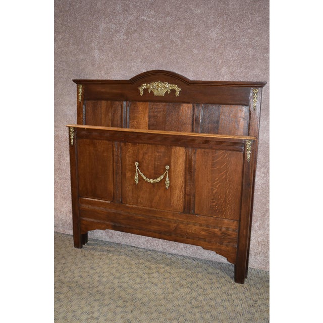 Antique French Three Quarter Size Oak Headboard, Footboard, Rails with