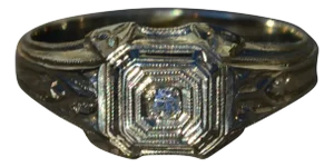The Alec: Men's Antique 18K White Gold Ring set with Diamond