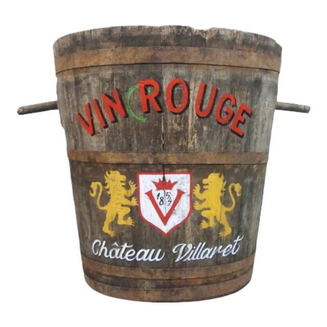Rustic Antique French Oak Grape Hod with Iron Banding and Painted Decoration, 1920s For Sale - Image 3 of 3