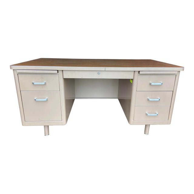 1970s Vintage Mid Century Modern Metal Tanker Desk For Sale