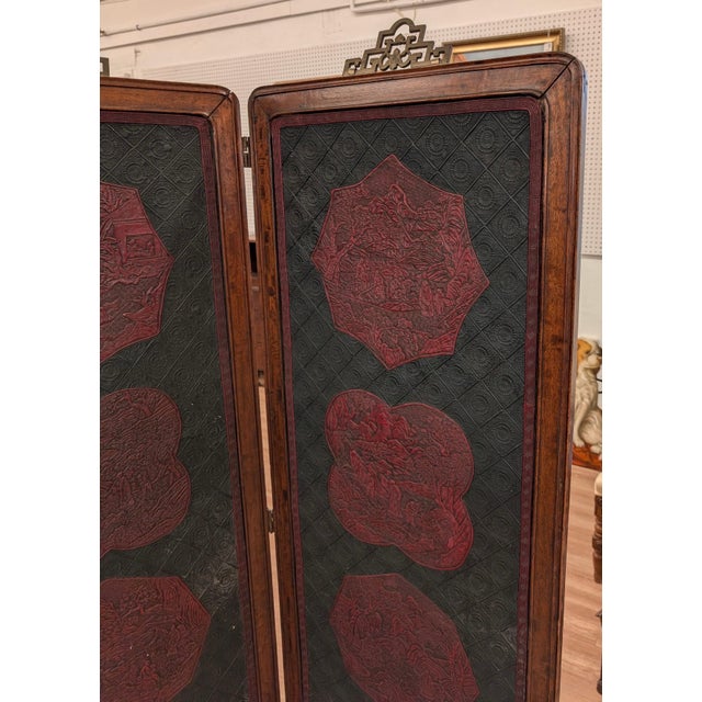 A Fine Antique Chinese Lacquer and Hardwood Folding Screen For Sale In Philadelphia - Image 6 of 10