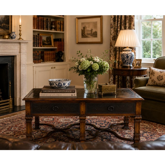 Theodore Alexander Armoury Collection Etched Brass Coffee Table, a statement piece of exceptional craftsmanship. This...