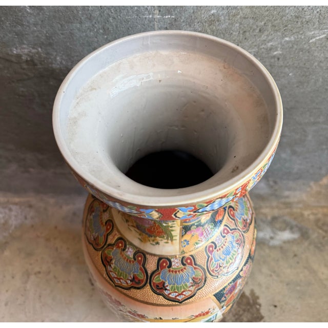 1960s 24" 20th Century Vintage Asian Satsuma Double Sided Floor Vase Fantastic For Sale - Image 5 of 7