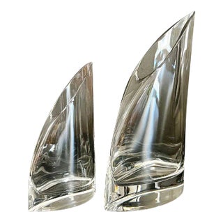 Late 20th Century Colle Cristalleria, Italian Crystal Vela (Sail) Vases, Pair (2) For Sale
