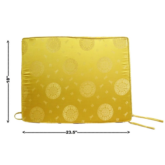 2010s Chinese Oriental Golden Yellow Silk Fabric Rectangular Seat Cushion Pad For Sale - Image 5 of 6