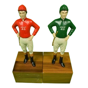 Set X 2 Mid 20th Century "21" Club Red/ Green Jockey Bookends