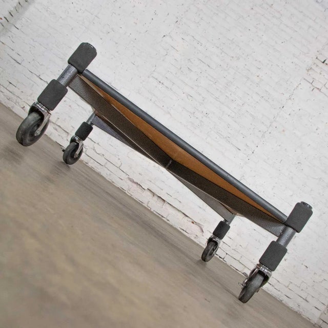 Late 20th Century Post-Modern White Laminate & Metal Low Coffee Table or End Table on Casters Style Brian Kane For Sale - Image 5 of 11