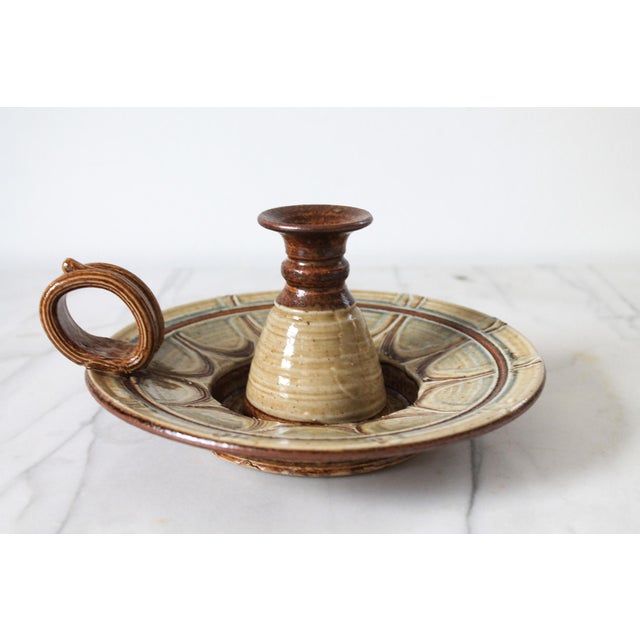 Vintage Studio Art Pottery Candle Holder Hurricane Style Lamp For Sale - Image 4 of 9