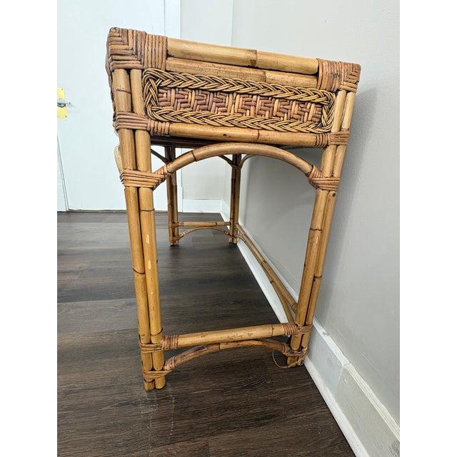 1970s Wicker and Bamboo Writing Desk/Vanity For Sale - Image 4 of 14