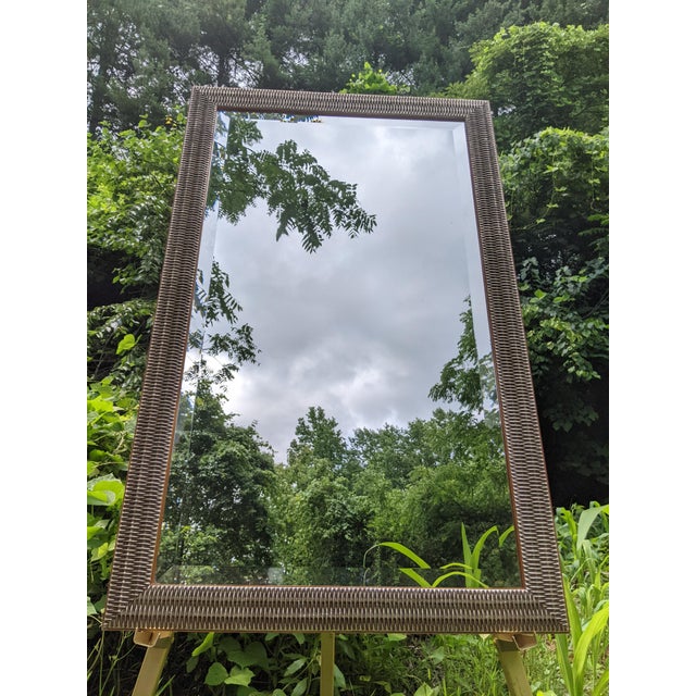 1990s Art Deco Woven Geometric Silver Wood Framed Beveled Mirror by Majestic For Sale - Image 6 of 10