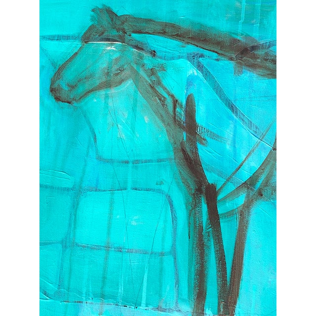 A contemporary take on the iconic horse, set on Aqua blues inspired by Florida equestrian culture and Mid Century Modern...