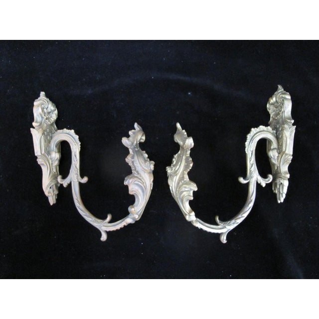 Brass Italian Gilt Brass Rococo Style Ornate Flower Curtain Hooks Tieback Set of 4 For Sale - Image 8 of 16