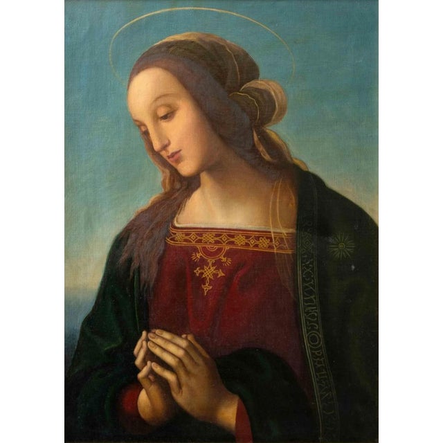 Baroque Italian School, Praying Virgin, 19th Century, Oil on Canvas For Sale - Image 3 of 6
