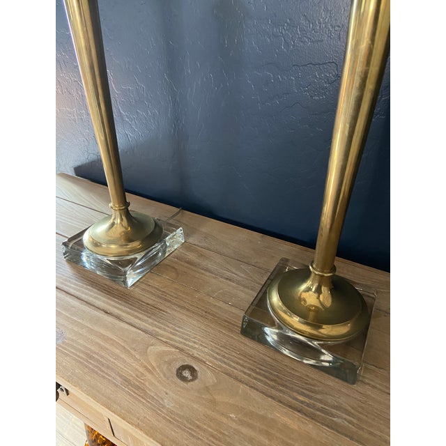 Plastic 1970s Pair of Mid-Century Modern Italian Brass Buffet Lamps For Sale - Image 7 of 8