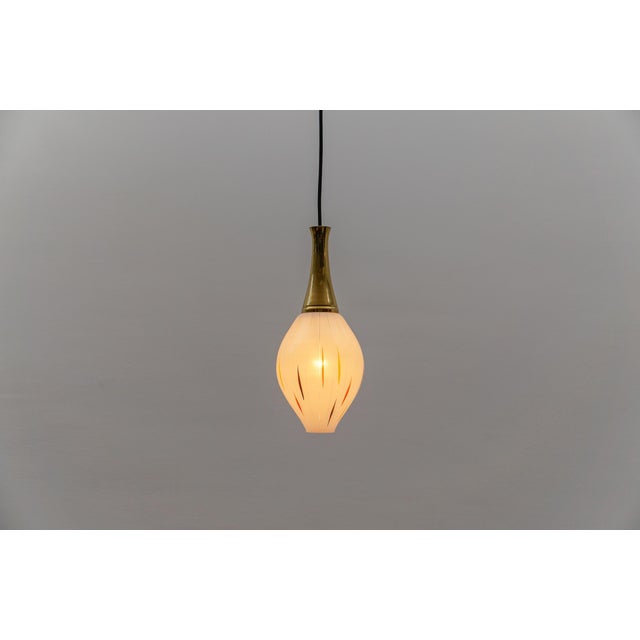 1950s Mid-Century Modern Mouth-Blown Glass and Brass Pendant Lamp, Germany, 1950s For Sale - Image 5 of 11