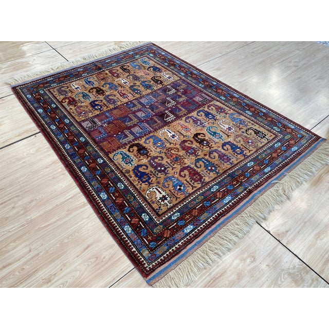 Camel Camel & Plum Kazak Boteh Wool Rug 5x7 For Sale - Image 8 of 13
