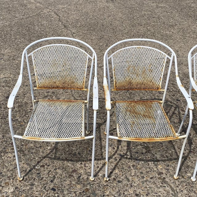 Mid 20th Century Vintage Modern Wrought Iron Sculptural Outdoor Patio Stacking Arm Chairs - Set 4 For Sale - Image 5 of 10