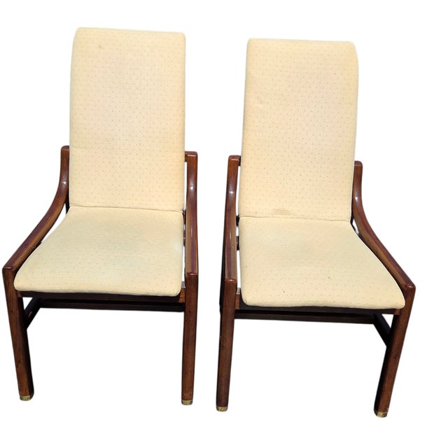 Henredon 1980s 2 Henredon Scene One Campaign Dining Room Side Chairs MCM Oak Brass For Sale - Image 4 of 14