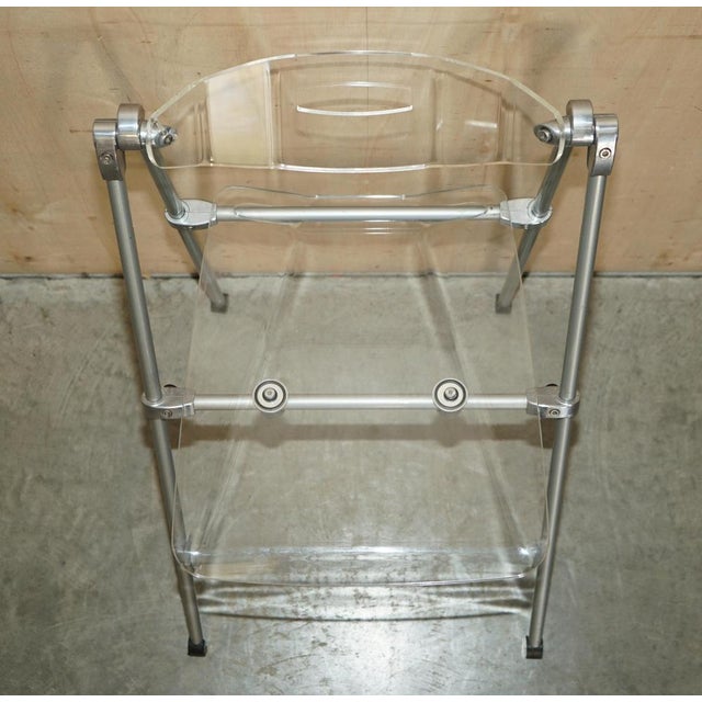 Metal and Acrylic Glass Folding Desk Chair with Swing Back For Sale - Image 11 of 18