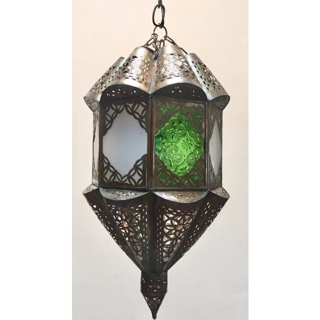 Moroccan Moroccan Lantern Handcrafted Moorish Metal and Glass For Sale - Image 3 of 12