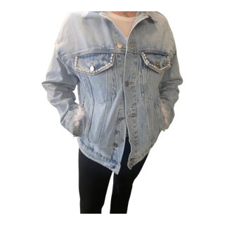 One-of-a-Kind Hand-Painted "Giraffe Glam" Denim Jacket For Sale