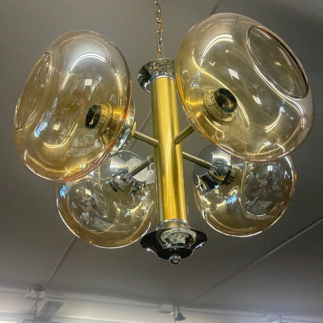 Vintage Four-Light Chandelier with Gold Smoked Glass Spheres, 1970s For Sale - Image 8 of 9