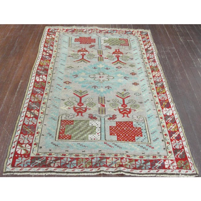 Green Antique Turkish Ghiordes Oushak Rug For Sale - Image 8 of 9