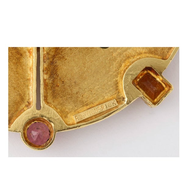 Ed Wiener 18kt Yellow Gold Pendant Brooch with Multi-Color Prong & Bezel set Stones and hammered and applied gold bead...