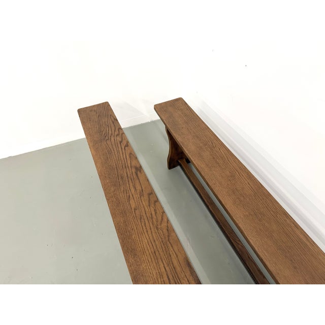 Oak Benches with Wing Legs, France, 1970s, Set of 2 For Sale - Image 3 of 18