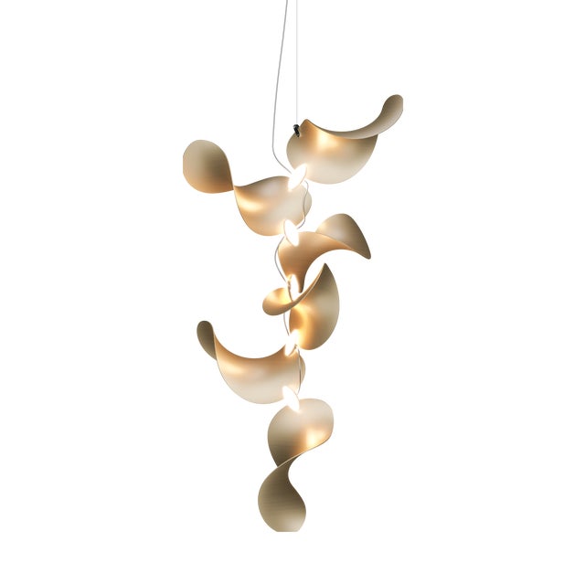 Dune 6 Vertical Cluster Pendant Light with Shades in Gold Metallic Tone by Daniel Becker for Moss Objects For Sale