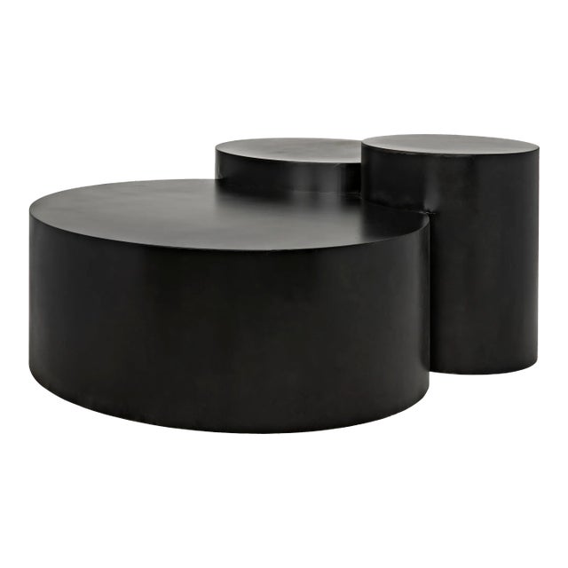 NOIR Ella Three Round Coffee Table in Black Metal Finish For Sale