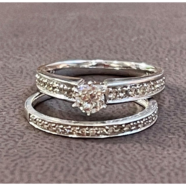 0.8 Carat Total Diamond weight with 0.20 carat Solitaire Round Center Diamond Engagement 14 White Gold Ring + Band Prong...