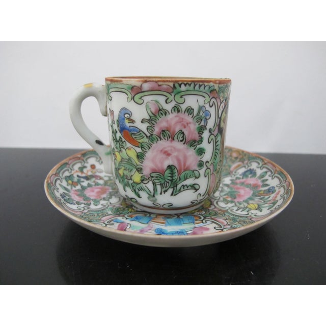Pink Chinese Export Famille Rose Medallion Porcelain Demitasse Coffee Cup & Saucer For Sale - Image 8 of 11
