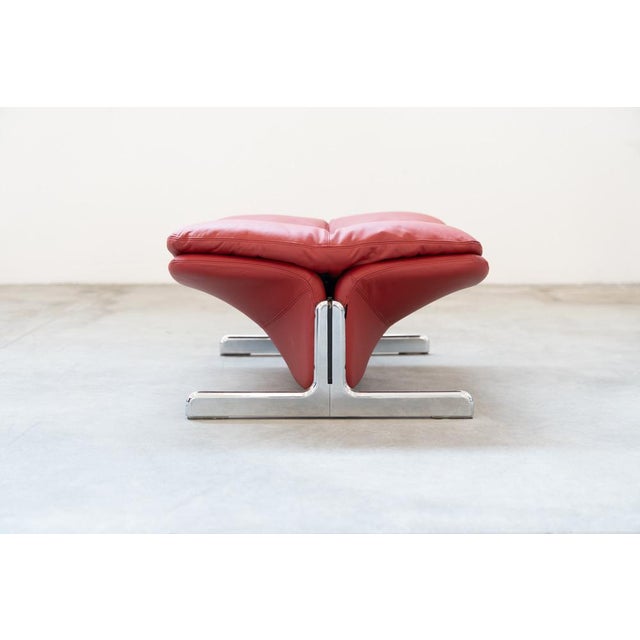 Set of Lounge Chair and Footrest in Red Leather by Vitelli e Ammannati for Brunati, 1970s-1980s For Sale - Image 10 of 18