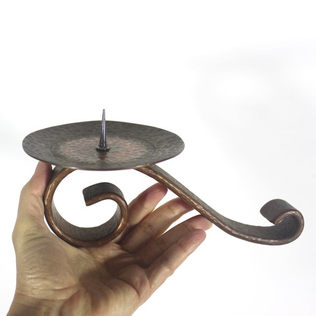 Hammered Arts and Crafts Solid Copper Pillar Candle Holder For Sale - Image 4 of 8