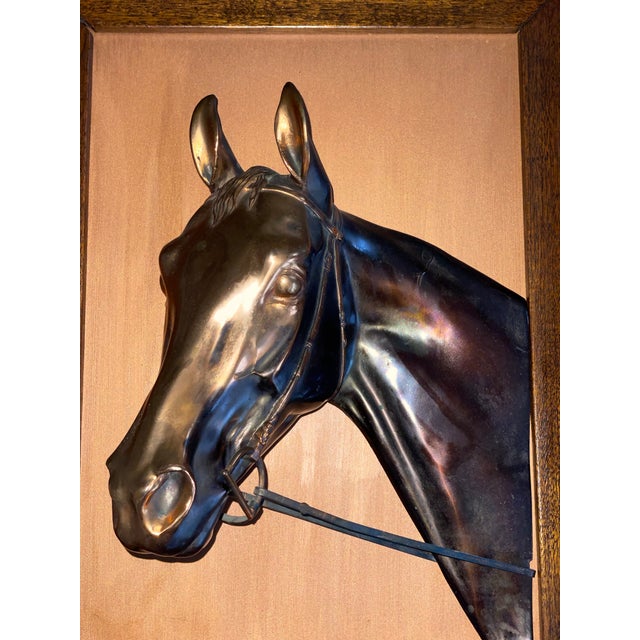 Vintage Dodge Inc. Los Angeles Brass Horse Head Wall Sculpture Shadow Box Art For Sale In Chicago - Image 6 of 12