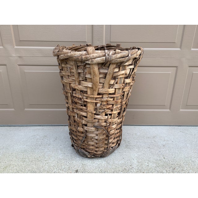 19th-Century French Handwoven Oak Harvest Basket For Sale - Image 13 of 14