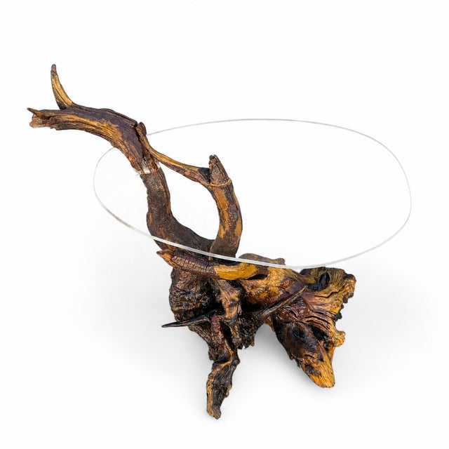 Vintage Organic Modern Driftwood Side Table With Acrylic Top, Mid-Century For Sale - Image 18 of 18