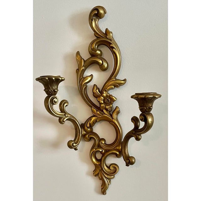 Superb Vintage 1960s Gold Double Candle Wall Sconce - Hollywood Regency Charm! (3 Available) For Sale In Miami - Image 6 of 6