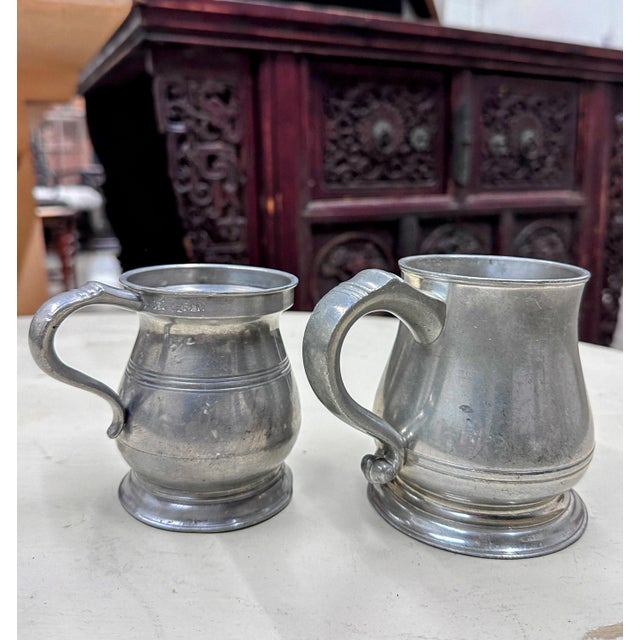 Antique and Vintage Pewter Tankard Mugs - Set of Two For Sale - Image 10 of 12